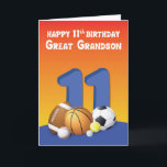 Great Grandson 11th Birthday Sports Balls Card<br><div class="desc">Bring joy to your beloved great grandson on his birthday. The sports love that he is will surely,  definitely and undoubtedly love this sports balls cards to greet him a happy 11th birthday.</div>