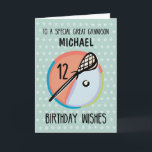 Great Grandson 12th Birthday Lacrosse Sport Person Card<br><div class="desc">When lacrosse is his game, this birthday card will be sure and please hime. Celebrate your great grandson's 12th birthday with this customisable sport card. Subtle dots are on the light green background and a lacross stick and ball are on the front with the number 12. Customise it with his...</div>