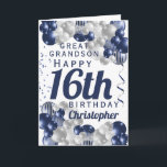 Great Grandson 16th Birthday Navy Balloon Card<br><div class="desc">A gorgeous navy and silver balloon happy 16th birthday card. This fabulous design is the perfect way to wish your great grandson a happy 16th birthday (or any age!) Personalise with our own custom name and message. Blue coloured typography.</div>