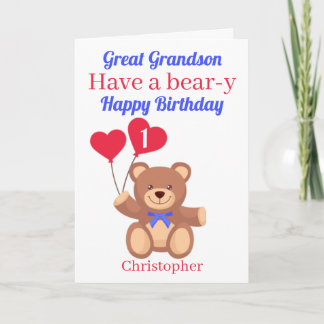 Great Grandson 1st Bear-y Birthday Card