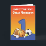 Great Grandson 1st Birthday Sports Balls Card<br><div class="desc">Boys love balls and as early as he turns one you can already treat your grandson to a card filled with sports balls for his 1st birthday that will be happening in the nearest future.</div>