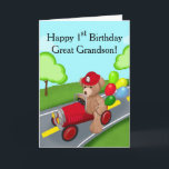 Great Grandson 1st Birthday Teddy Bear Firetruck Card<br><div class="desc">This adorable teddy bear,  riding a bright red firetruck and proudly wearing his very first firefighter hat,  makes the perfect design to celebrate your great grandson's special 1st birthday milestone.</div>