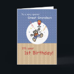 Great Grandson 1st Teddy Bear Balloon Birthday Card<br><div class="desc">A teddy bear wearing an orange t-shirt and blue jeans is wainting for your Great Grandson with a big balloon. Wish him a very happy 1st Birthday with this colourful illustration.</div>