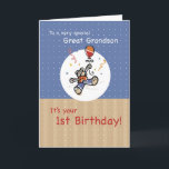 Great Grandson 1st Teddy Bear Balloon Birthday Card<br><div class="desc">A teddy bear wearing an orange t-shirt and blue jeans is wainting for your Great Grandson with a big balloon. Wish him a very happy 1st Birthday with this colourful illustration.</div>