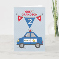 Great Grandson 2nd Birthday Blue Police Car