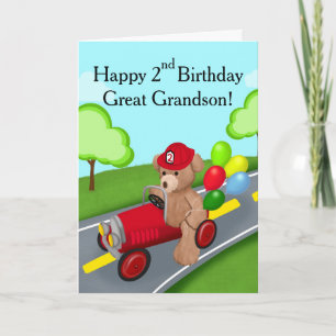 Great Grandson 2nd Birthday Teddy Bear Firetruck Card