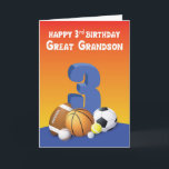 Great Grandson 3rd Birthday Sports Balls Card<br><div class="desc">Shoot a three-point greeting for your basketball loving great grandson when he celebrates his 3rd birthday. All you have to do is give him this card with a basketball on the centre of the front.</div>
