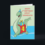 Great Grandson, 4th Birthday Dinosaur Card<br><div class="desc">Your cute great grandson deserves to get a cute card like this that has a gigantic dinosaur running on the front. This also brings gigantic birthday greeting to the young boy.</div>