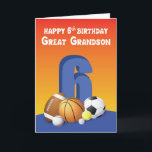 Great Grandson 6th Birthday Sports Balls Card<br><div class="desc">Make a fun birthday greeting for your great grandson. Surprise him with this card on his 6th birthday. Six assorted sports balls on the front represents each year of his age.</div>