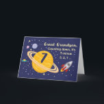 Great Grandson 7th Birthday Planets in Outer Space Card<br><div class="desc">Turning 7 is out of this world,  especially when it is your great grandson! Rocket ship,  planets and stars fill in the front of the card with the message as you count down to say Happy Birthday!</div>