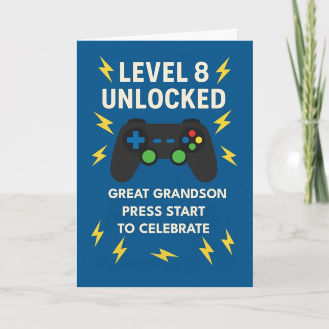 Great Grandson 8th Birthday Game Controller Age 8  Card (Front)