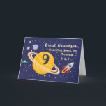 Great Grandson 9th Birthday Planets in Outer Space Card<br><div class="desc">Turning 9 is out of this world,  especially when it is your great grandson! Rocket ship,  planets and stars fill in the front of the card with the message as you count down to say Happy Birthday!</div>