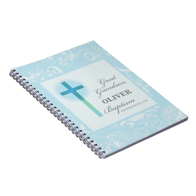 Great Grandson Baptism Blue Lace Personalised Notebook (Right Side)