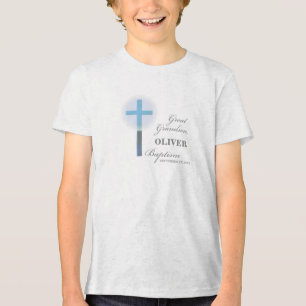 Great Grandson Baptism Blue Lace Personalised Tri-Blend Shirt