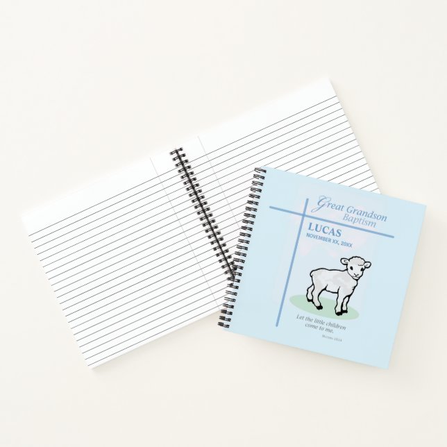 Great Grandson Baptism Blue Lamb Personalised Notebook (Inside)