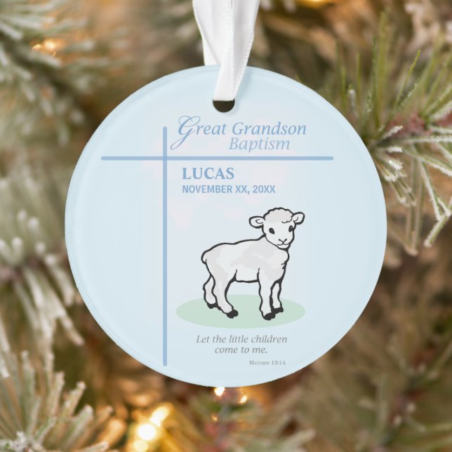 Great Grandson Baptism Blue Lamb Personalised Ornament (Tree)