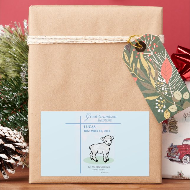 Great Grandson Baptism Blue Lamb Personalised Rectangular Sticker (Holiday)