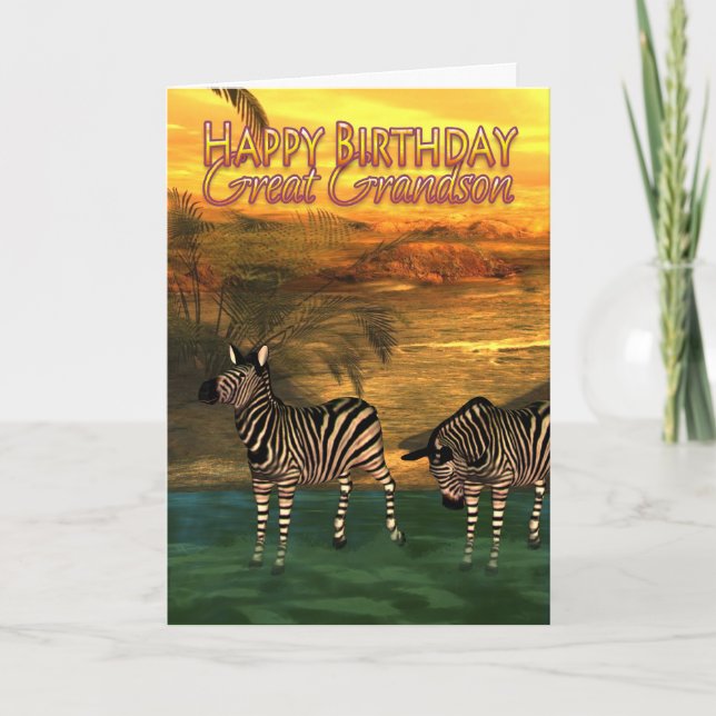 Great Grandson Birthday Card Zebras In Water (Front)