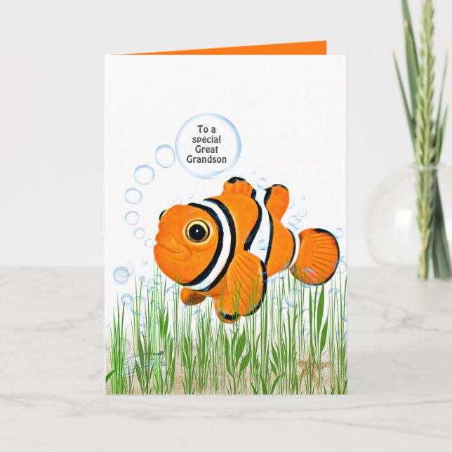 great grandson birthday clown fish in seaweed card (Front)