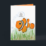 great grandson birthday clown fish in seaweed card<br><div class="desc">Clown fish in seaweed and bubbles with bottle and starfish for great grandson's birthday</div>
