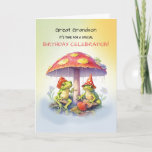 Great Grandson Birthday Cute Frogs Under Mushrooms Card<br><div class="desc">Celebrate your great grandson's birthday with this uniquely charming greeting card. Loveable frogs perched on and under mushrooms create a whimsical scene,  conveying wishes for a day filled with joy,  laughter,  and unforgettable adventures. Great for any age.</div>