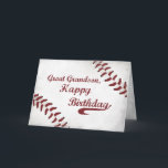 Great Grandson Birthday Large Grunge Baseball, Spo Card<br><div class="desc">Does your Great Grandson like Baseball? Then this is the Birthday card for him! A very creative grunge design with red stitching like a ball.</div>