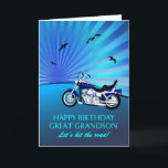 Great Grandson Birthday Motorbike Sunset Card<br><div class="desc">Happy birthday great grandson card with a motorbike. A perfect card for a biker. A blue motorbike with a stylised sunset and flying birds. Any bike enthusiast will love to get a card like this.</div>