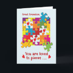 Great Grandson Birthday Puzzle Love to Pieces Card<br><div class="desc">An ever dearest great grandson who is about to celebrate a birthday soon will surely appreciate you gifting him with this cute and colourful greeting card. The fun inside message is sure to put a beautiful smile on his handsome face.</div>