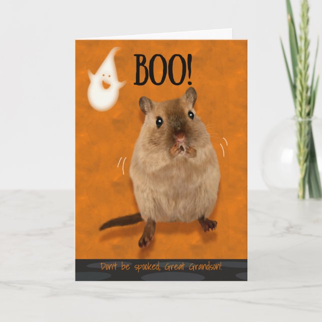 Great Grandson Boo Humourous Halloween Gerbil Card (Front)