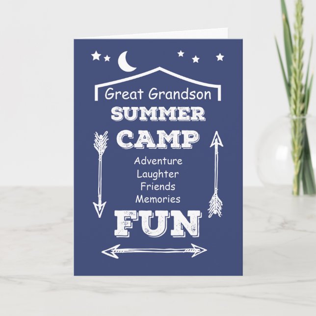 Great Grandson Camp Fun Navy Blue, Thinking of You Card (Front)