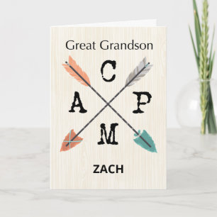 Great Grandson Camp Personalise Name Arrows Card
