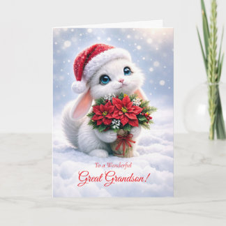 Great Grandson Christmas Happy Holidays Cute Bunny Card