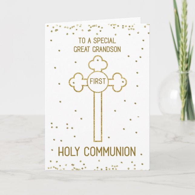 Great Grandson First Holy Communion Gold Look Card (Front)