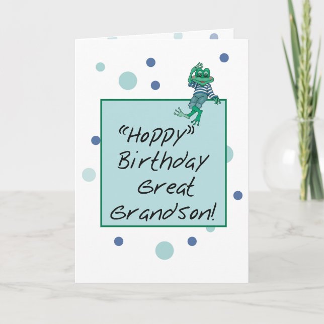 Great Grandson Frog in Jeans, Birthday, Polka Dots Card (Front)