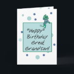 Great Grandson Frog in Jeans, Birthday, Polka Dots Card<br><div class="desc">Send your great grandson fun birthday wishes. This cute frog is sitting on a message box wearing jeans and a striped T-Shirt and is waving.</div>