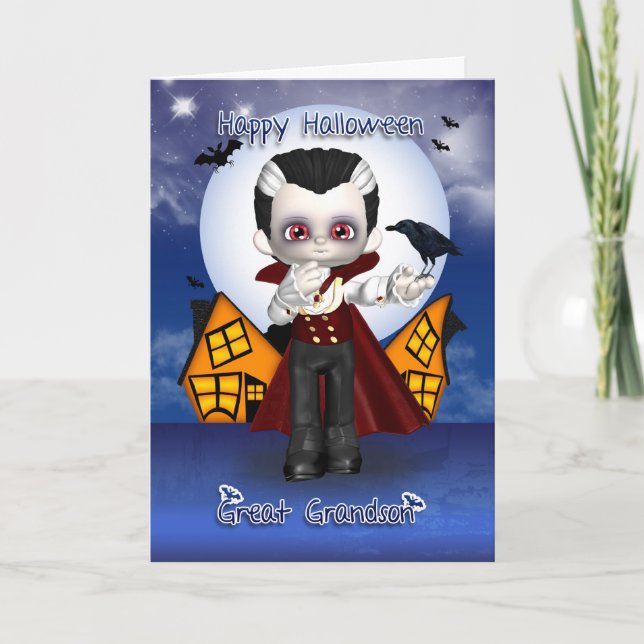 great grandson fun vampire halloween greeting card (Front)