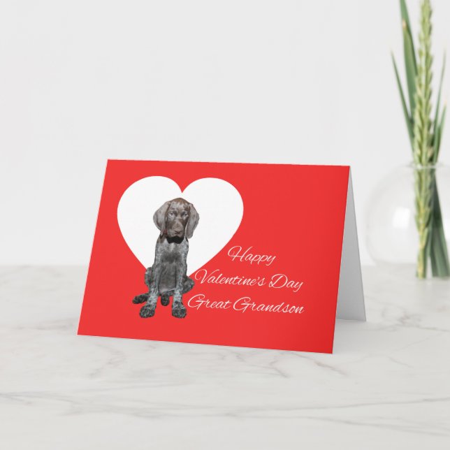 Great Grandson Glossy Grizzly Valentine Puppy Love Holiday Card (Front)