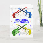 Great Grandson Guitars Birthday Card<br><div class="desc">A beautiful birthday card for a great grandson. Electric guitar colourful art with a music scale in the background. You cannot have too many guitars. A very cool guitar birthday card, celebrates the energy and sheer fun of this musical instrument. A perfect birthday card for guitarists and music lovers.</div>