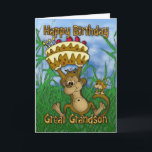 Great Grandson Happy Birthday with monkey holding Card<br><div class="desc">Great Grandson Happy Birthday with monkey holding cake</div>