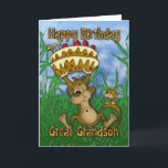 Great Grandson Happy Birthday with monkey holding Card<br><div class="desc">Great Grandson Happy Birthday with monkey holding cake</div>