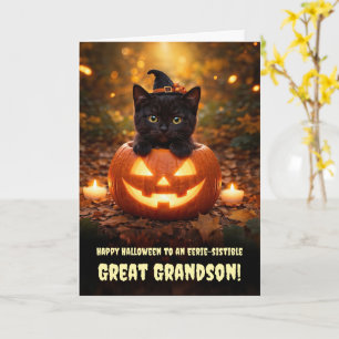 Great Grandson Happy Halloween Cute Black Cat Card
