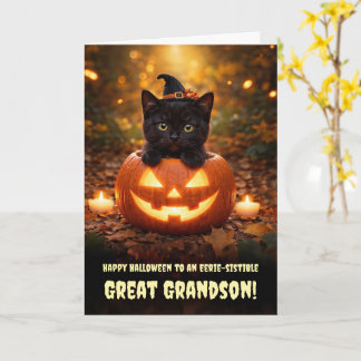 Great Grandson Happy Halloween Cute Black Cat Card
