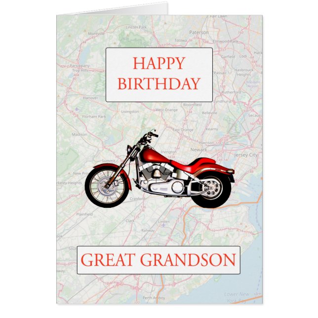 Great Grandson Map and Motorbike Birthday (Front)