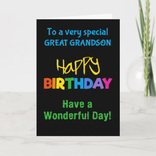 Great grandson Rainbow Colors on Black Birthday Card