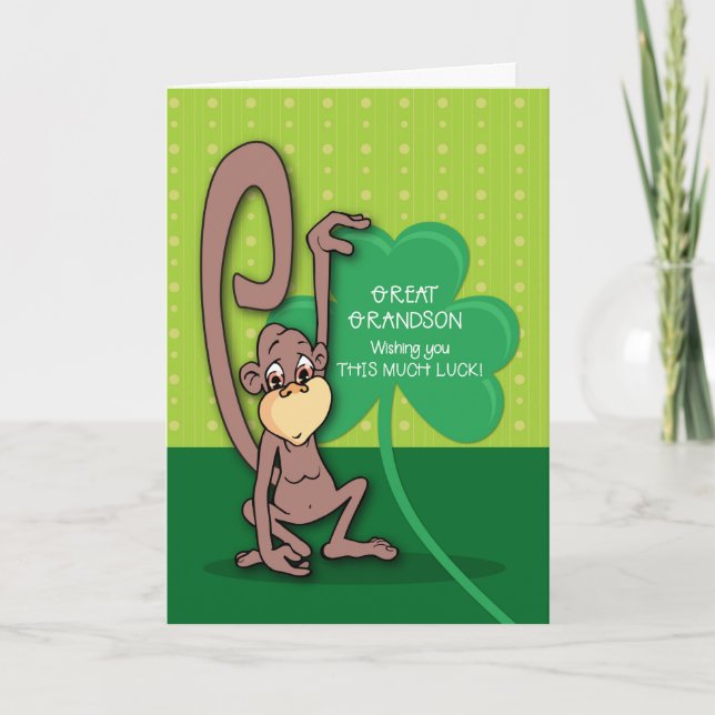 Great Grandson, St. Patrick's Day Monkey Card (Front)