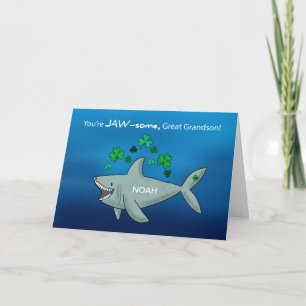 Great Grandson St Patricks Day Shark Shamrocks Card
