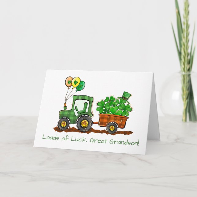 Great Grandson St Patricks Day Tractor Loads Luck  Card (Front)