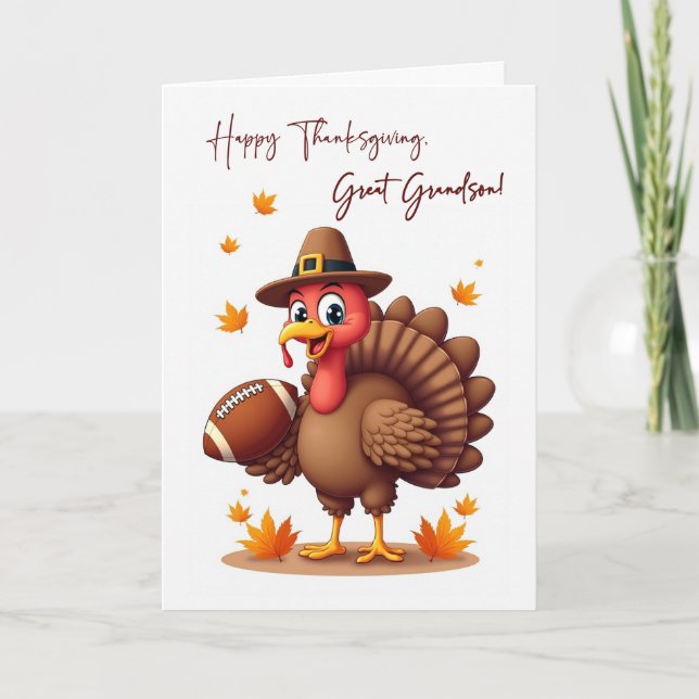 Great Grandson Thanksgiving Funny Turkey Football Card (Front)