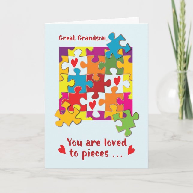 Great Grandson Valentine Puzzle Love to Pieces Card (Front)