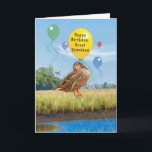 Great Grandson's Birthday with Duck and Balloons Card<br><div class="desc">This digital painting of a female mallard duck with floating balloons makes a festive birthday greeting card.</div>